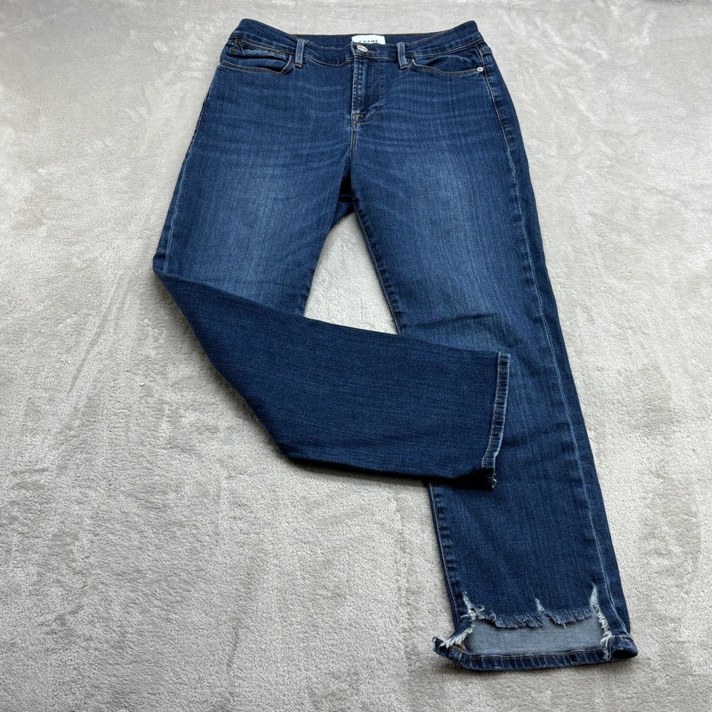 Frame Le High Straight Jeans Women's 29 Blue Roswell Chew Classic Chic HR Denim